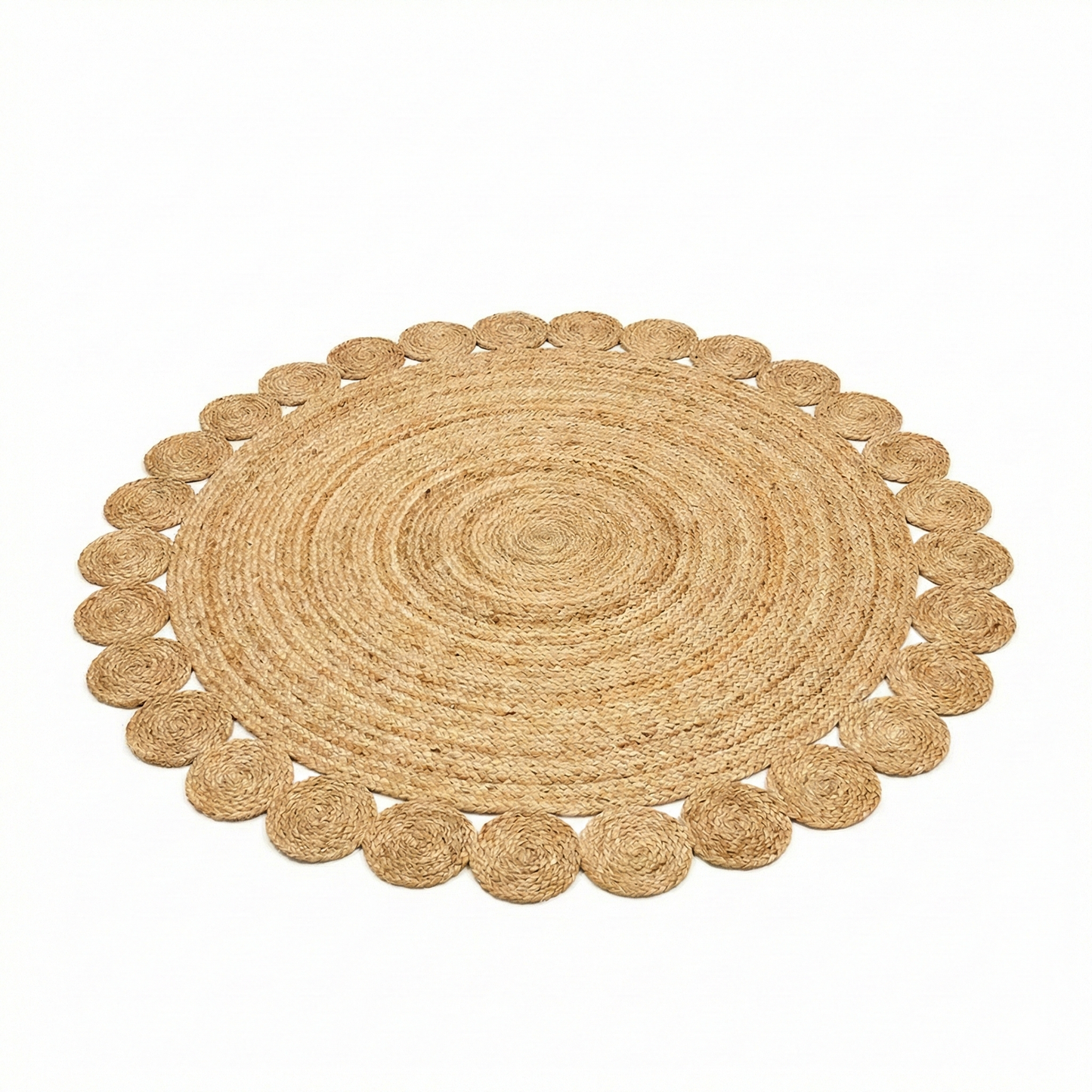 Alfombra Redonda de Yute Natural 150 cm - Diseño Artesanal con Borde Decorativo