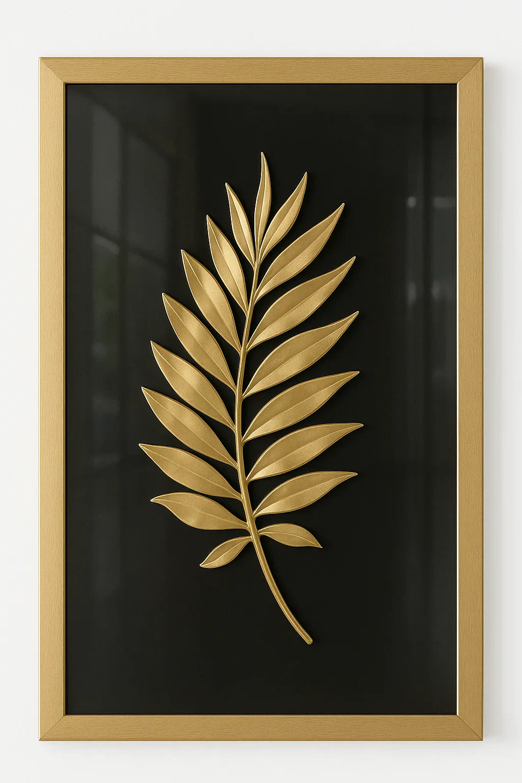 Cuadro Decorativo Hoja Dorada en Relieve – Arte Moderno con Marco Dorado - KB Home