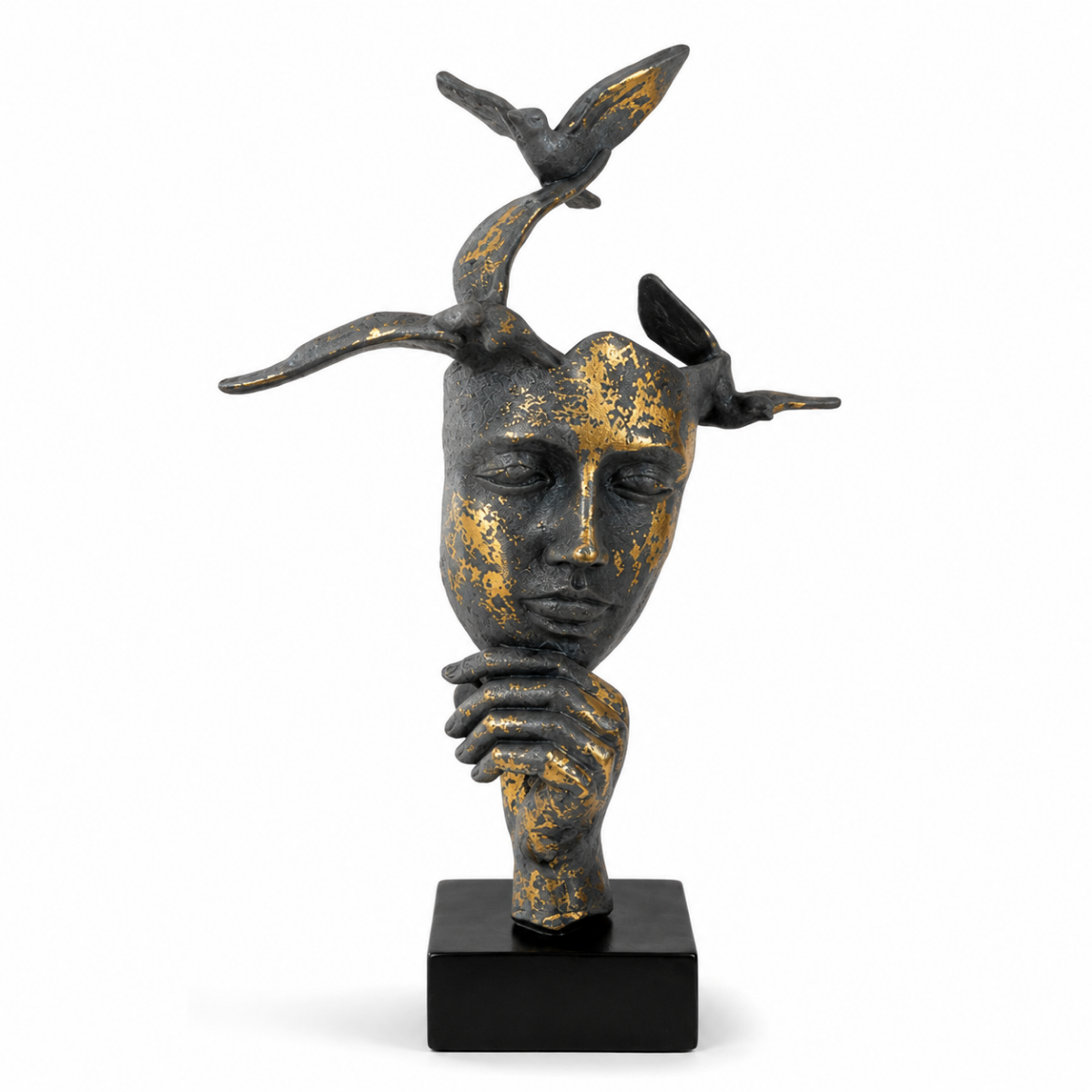 Escultura Decorativa Rostro con Pájaros 30x20 cm – “Pensamiento Libre” | Arte Boho