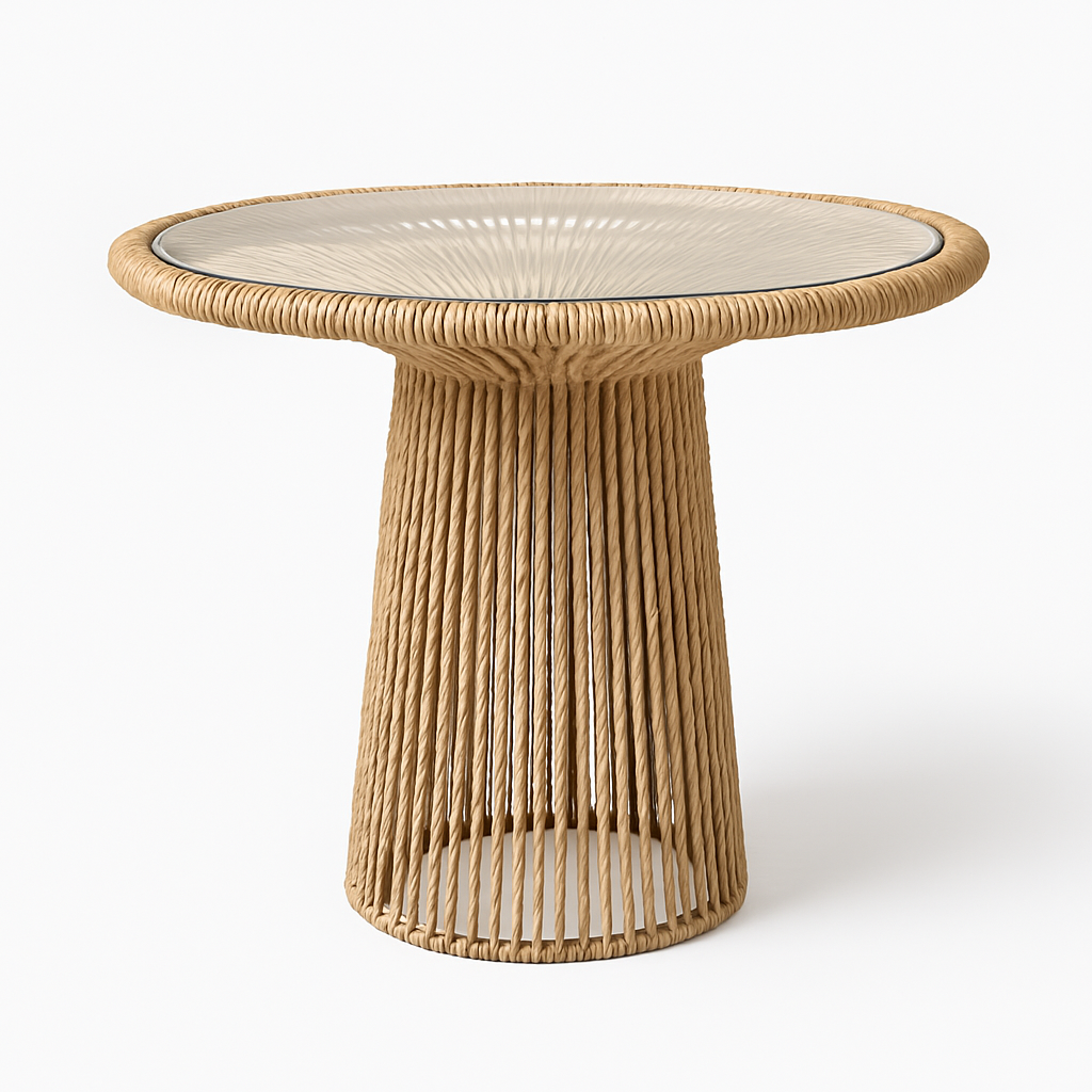 Mesas Laterales con Base de Cuerda Tejida de Yute y Cubierta de Vidrio – 2 Tamaños