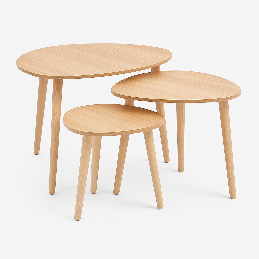 Set de 3 Mesas de Centro Nórdicas de Madera Prensada