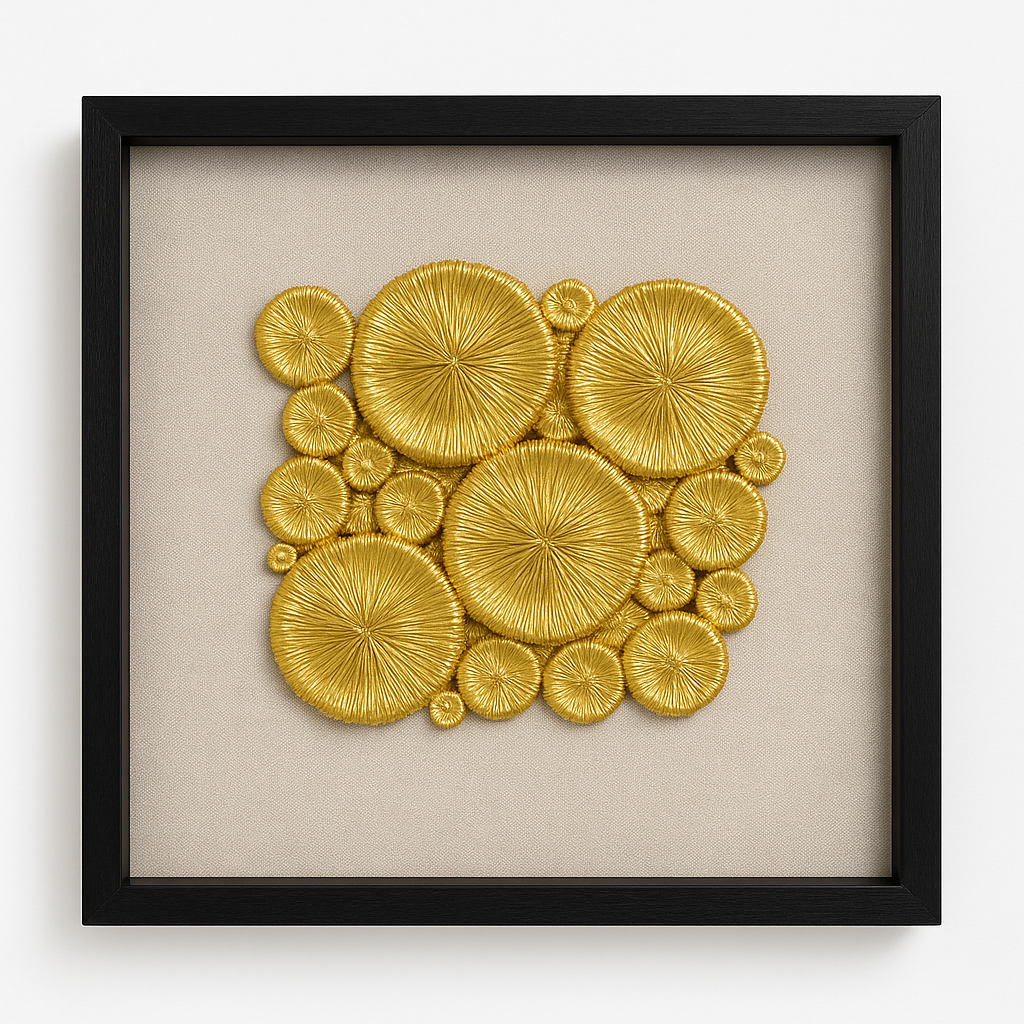 Cuadro Decorativo con Relieve Dorado – Arte de Pared en 3D con Marco Negro