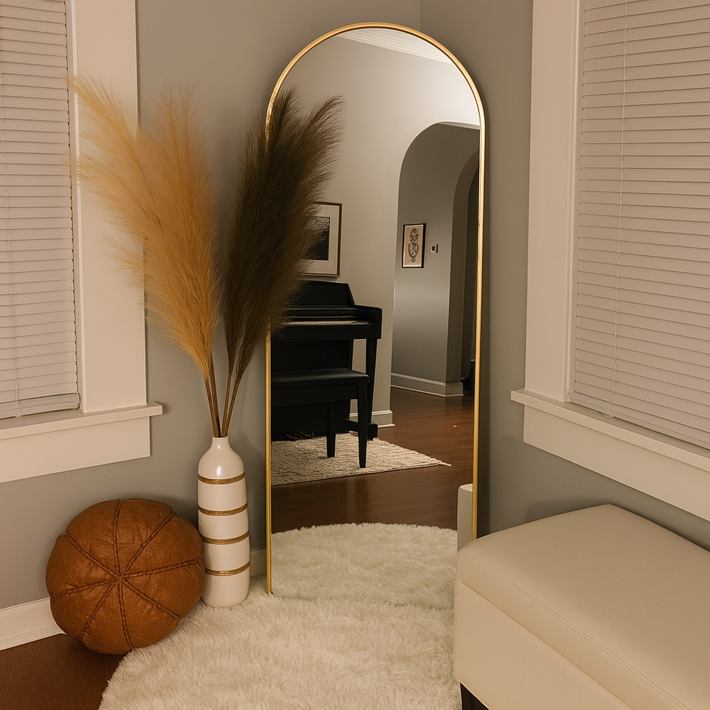 Espejo de Pie Arco con Marco Dorado – 152x42 cm