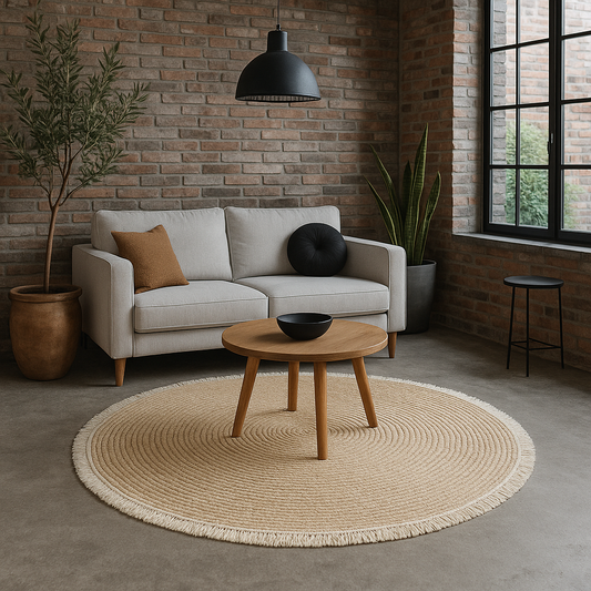 Alfombra Redonda de Yute Natural Tejida a Mano 120 cm – Estilo Boho Chic