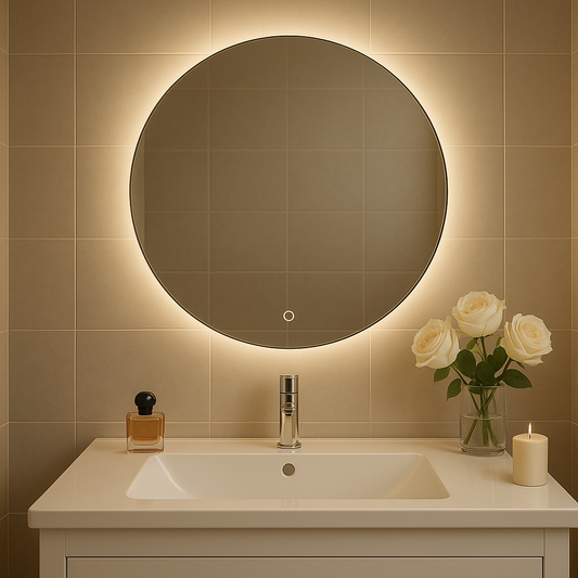 Espejo Redondo con Luz LED y Botón Digital