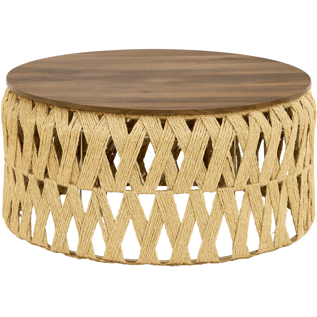Mesa Centro o Auxiliar de Yute y Madera – Estilo Natural | Disponible en Tamaño Mediano y Grande