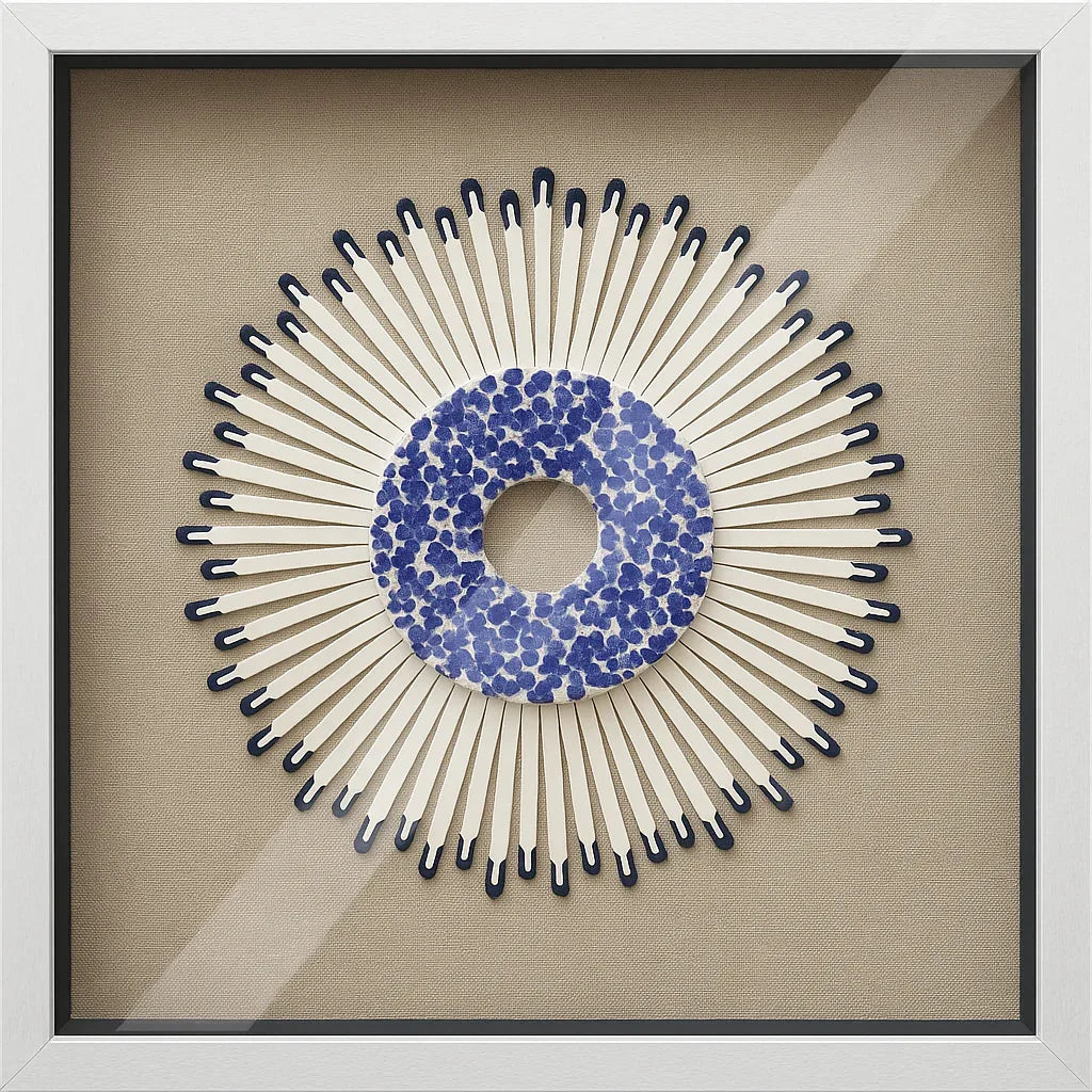 Cuadro Decorativo en Relieve con Diseño Circular Azul y Blanco – Arte Moderno Texturizado - KB Home