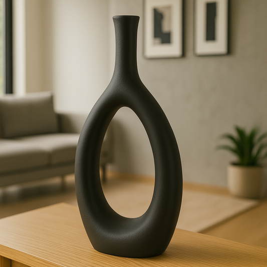 Florero Decorativo Moderno de Cerámica Negra – Diseño Escultural Minimalista