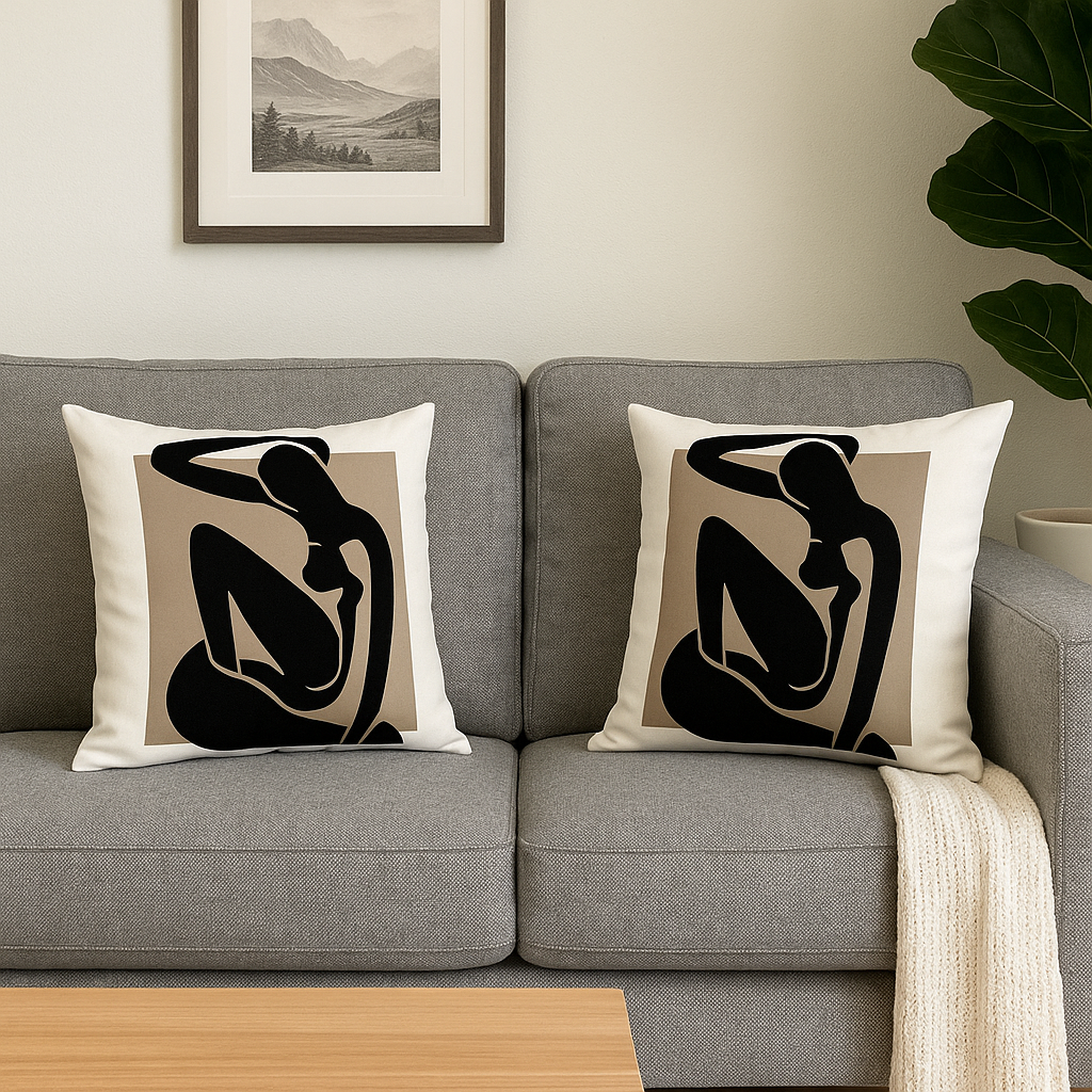 Fundas de Cojínes Abstracto Moderno 40x40 cm | Set de 2 Covers Decorativos en Blanco, Negro y Beige