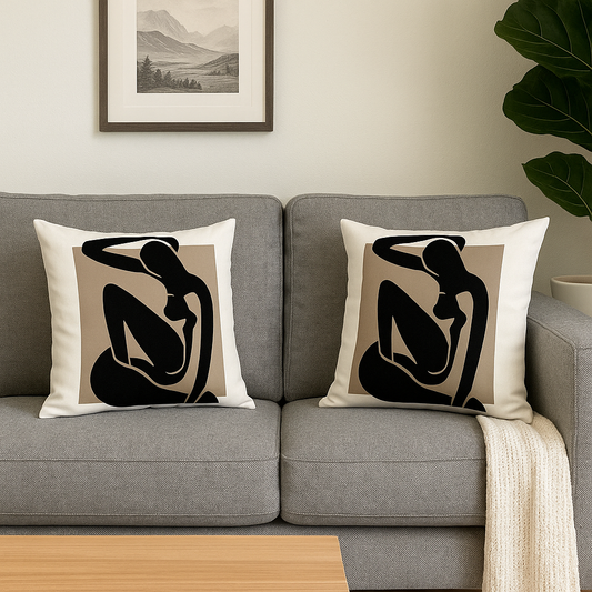 Fundas de Cojínes Abstracto Moderno 40x40 cm | Set de 2 Covers Decorativos en Blanco, Negro y Beige