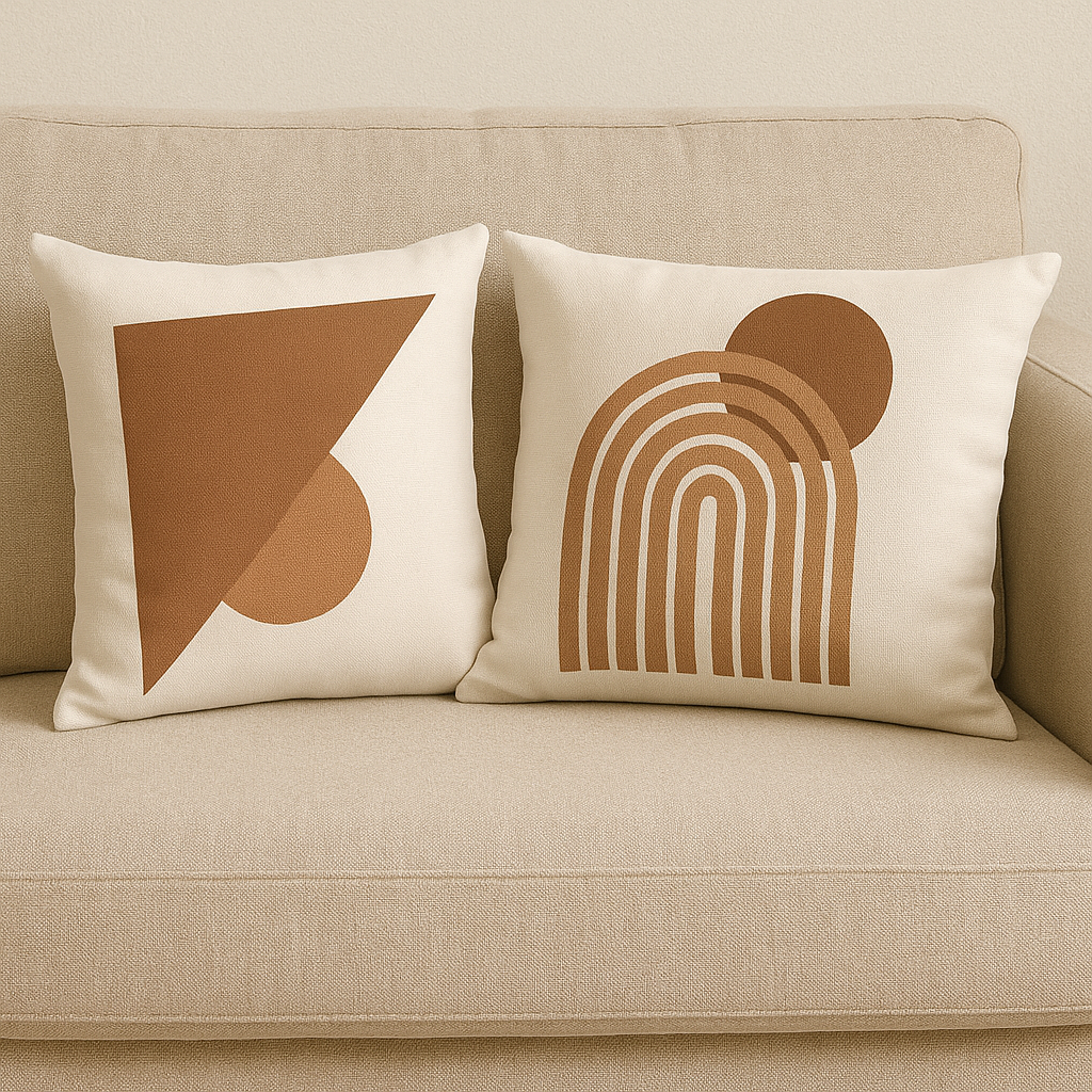 Set de Fundas de Cojines 40x40cm Diseño Geométrico Minimalista en Tonos Tierra (2 Unidades)