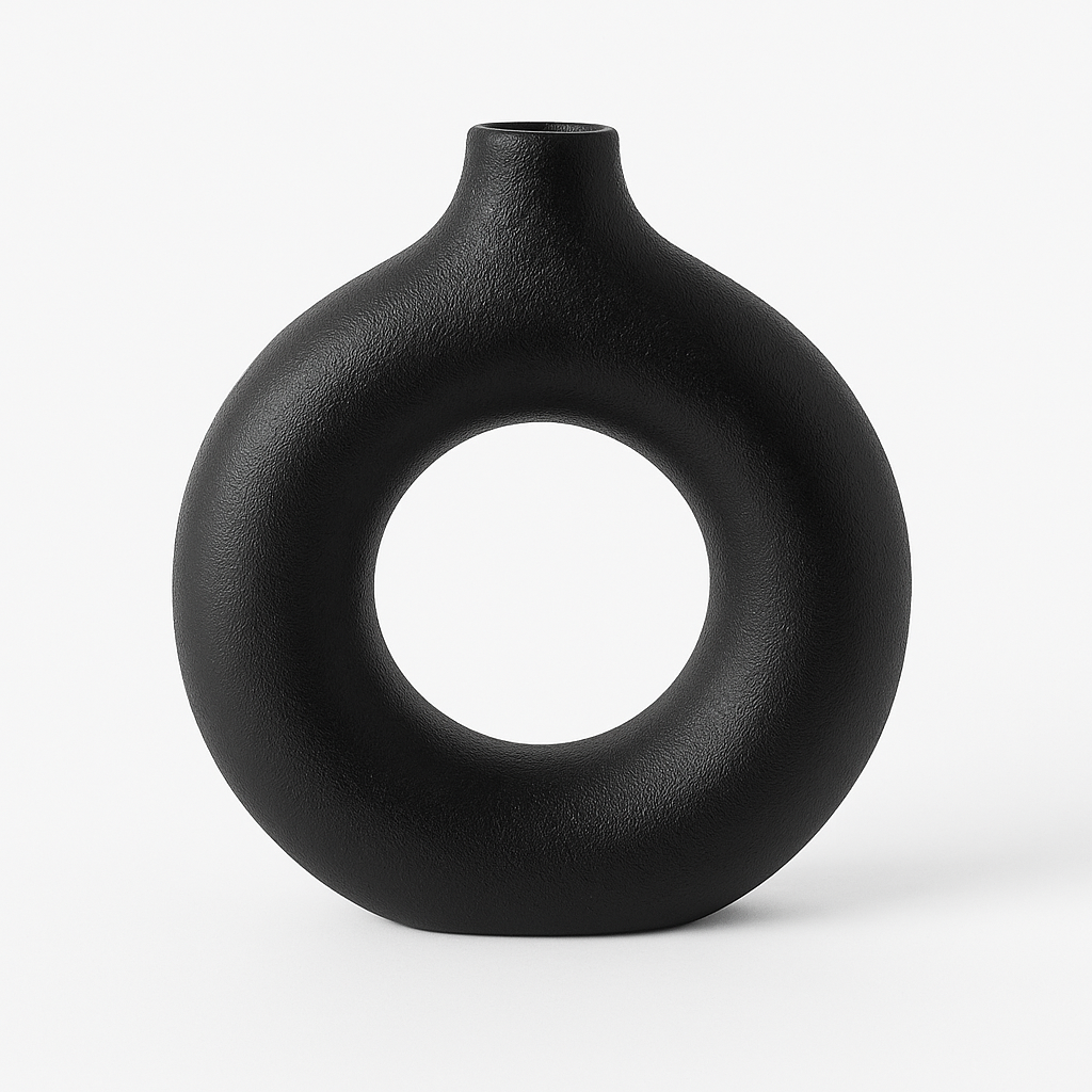 Jarrón Decorativo Redondo Hueco Negro Mate – Estilo Moderno Minimalista