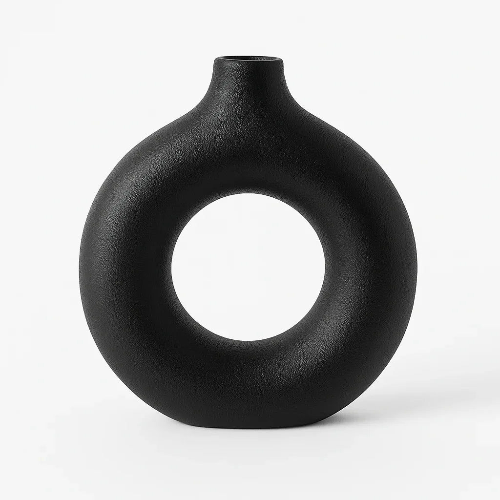 Jarrón Decorativo Redondo Hueco Negro Mate – Estilo Moderno Minimalista - KB Home