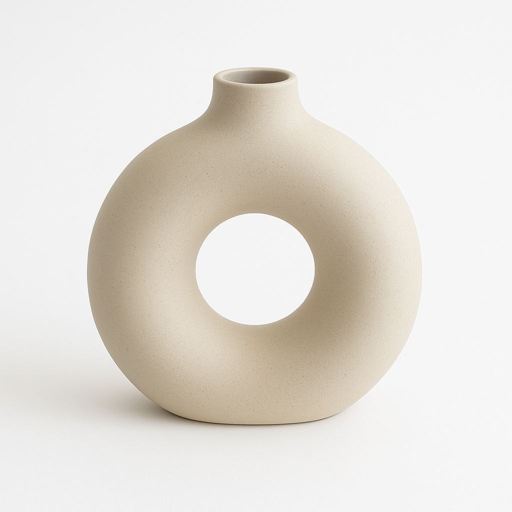 Pack Decorativo Minimalista con Jarrón Circular, Cadeneta de Madera, Vela Cube y Base de Yute + ENVIO GRATIS + REGALO SORPRESA 🎁