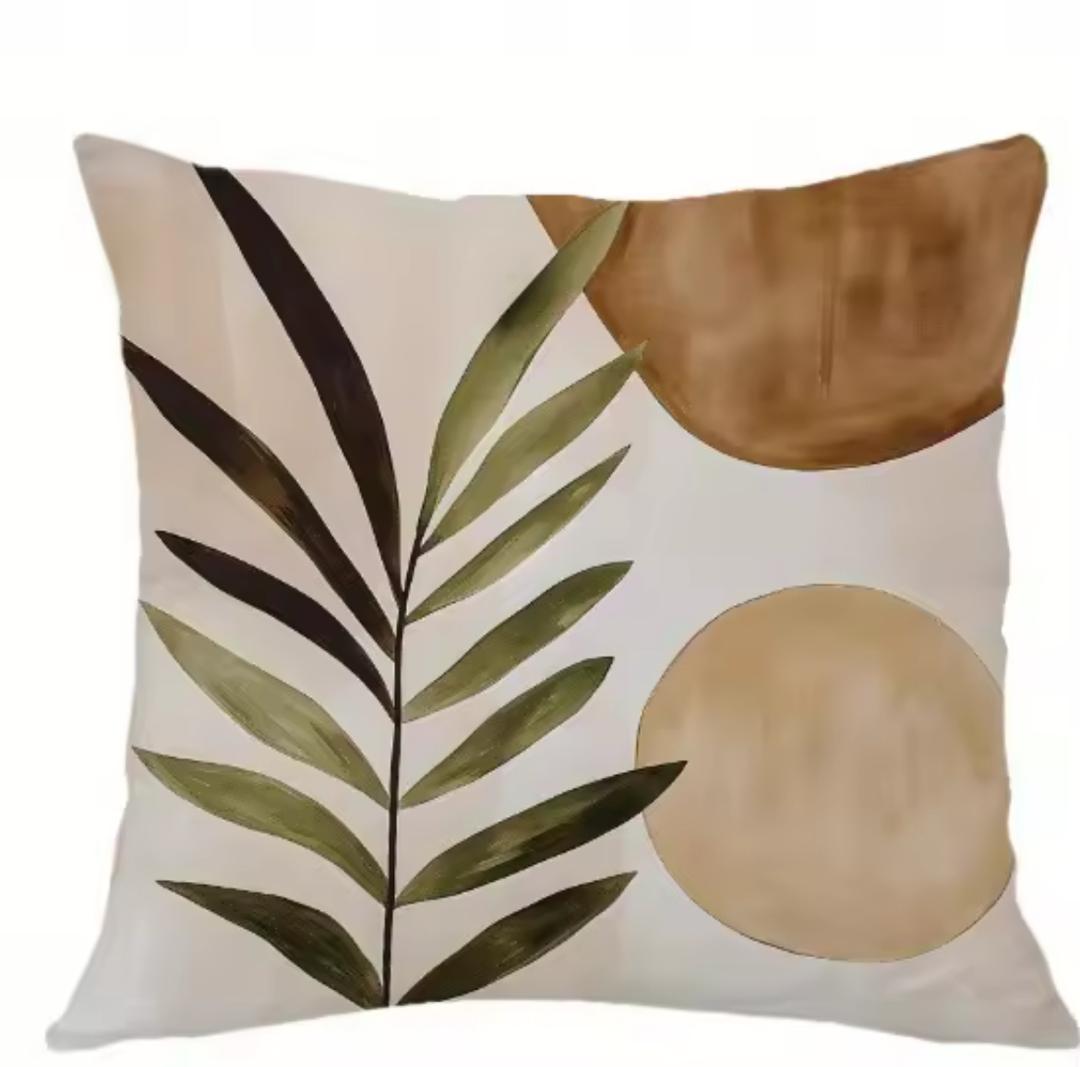 Set de Fundas de Cojines Abstractos con Hojas Verdes y Tonos Tierra – Pack de 2 Unidades