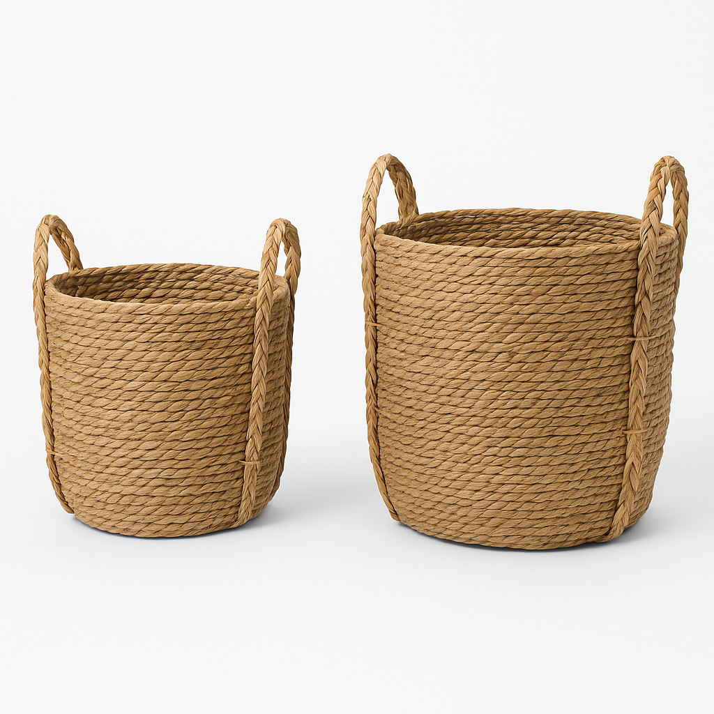 Set de 2 Cestas de Yute Natural con Asas Altas Trenzadas
