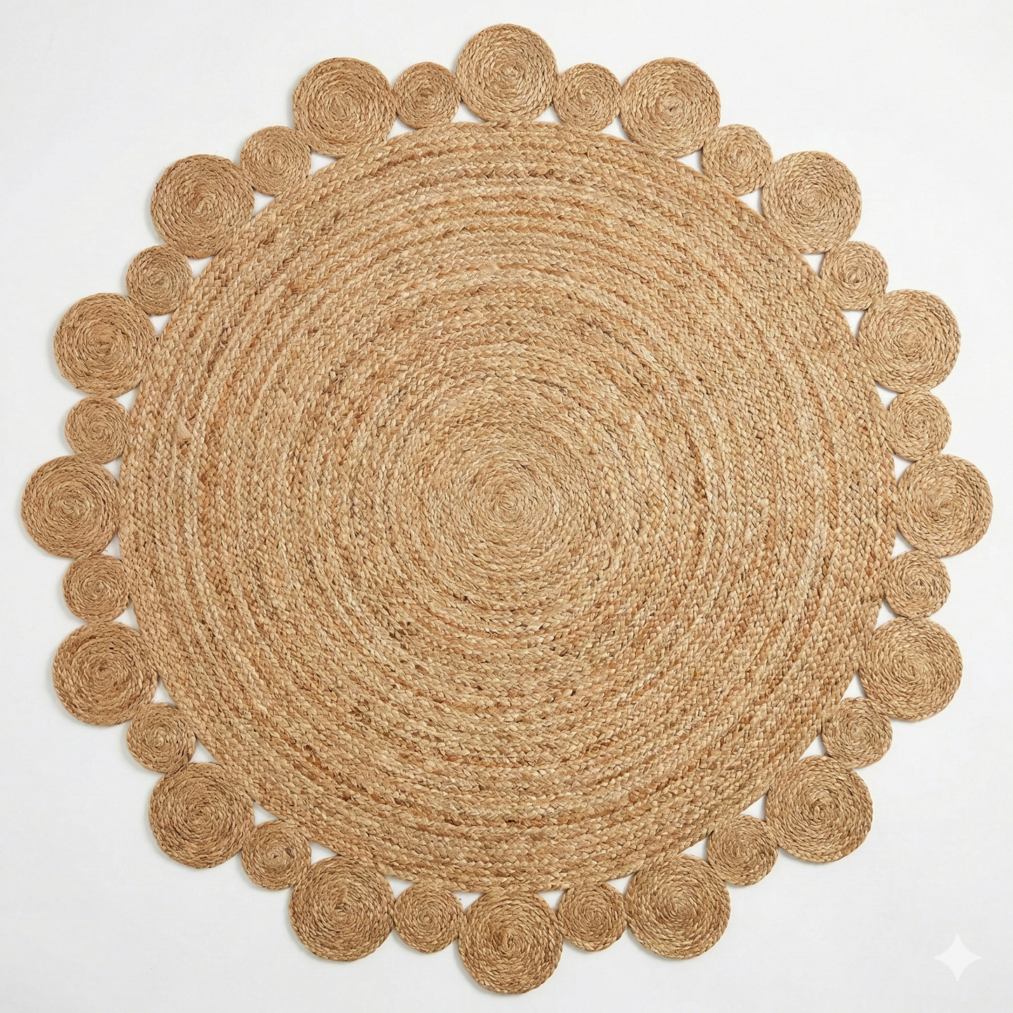 Alfombra Redonda de Yute Natural 150 cm - Diseño Trenzado con Borde de Círculos