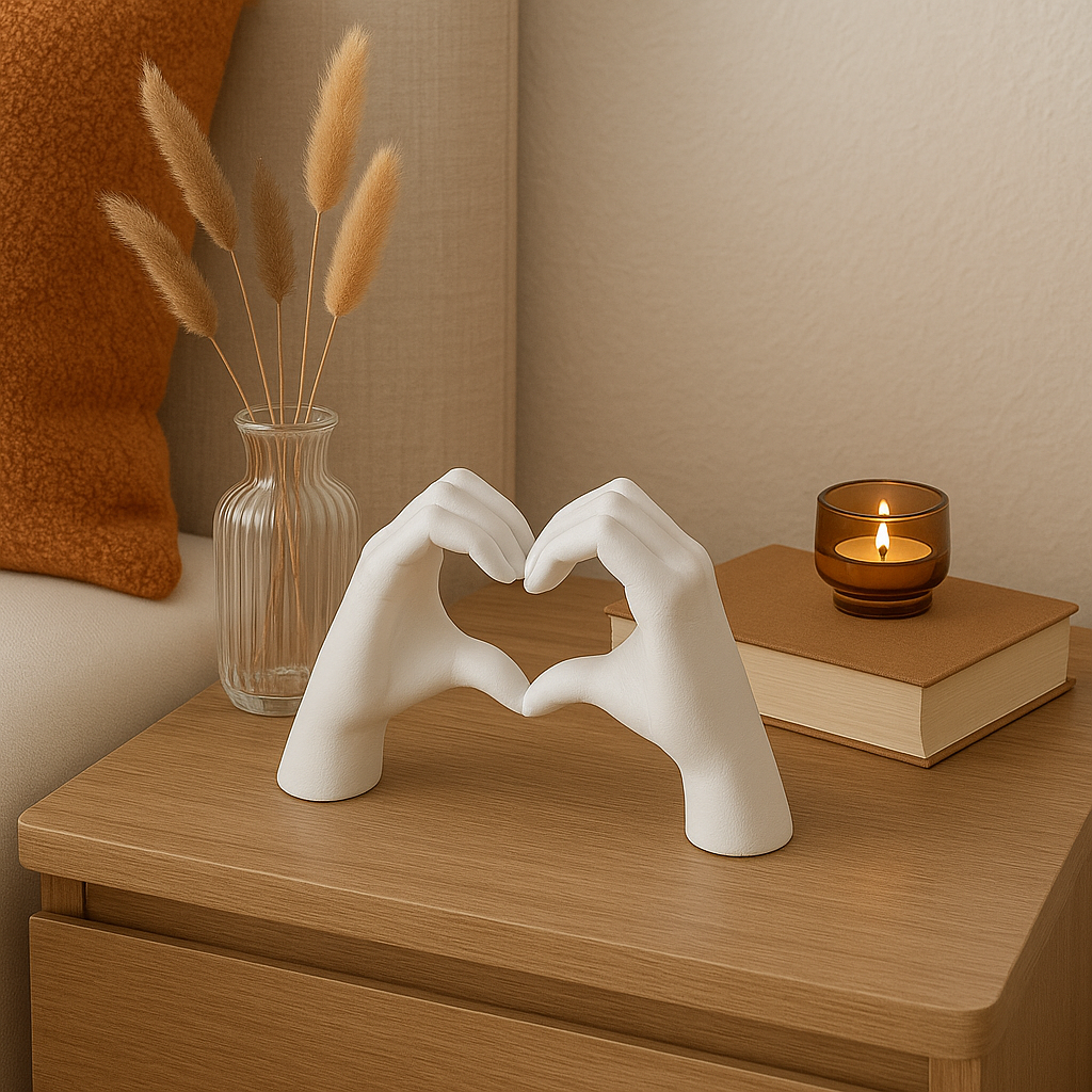 Escultura Decorativa Manos en Forma de Corazón – Blanco Mate