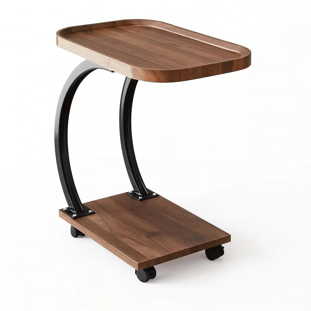 Mesa Auxiliar Tipo C con Ruedas – Diseño Moderno en Madera y Metal - KB Home