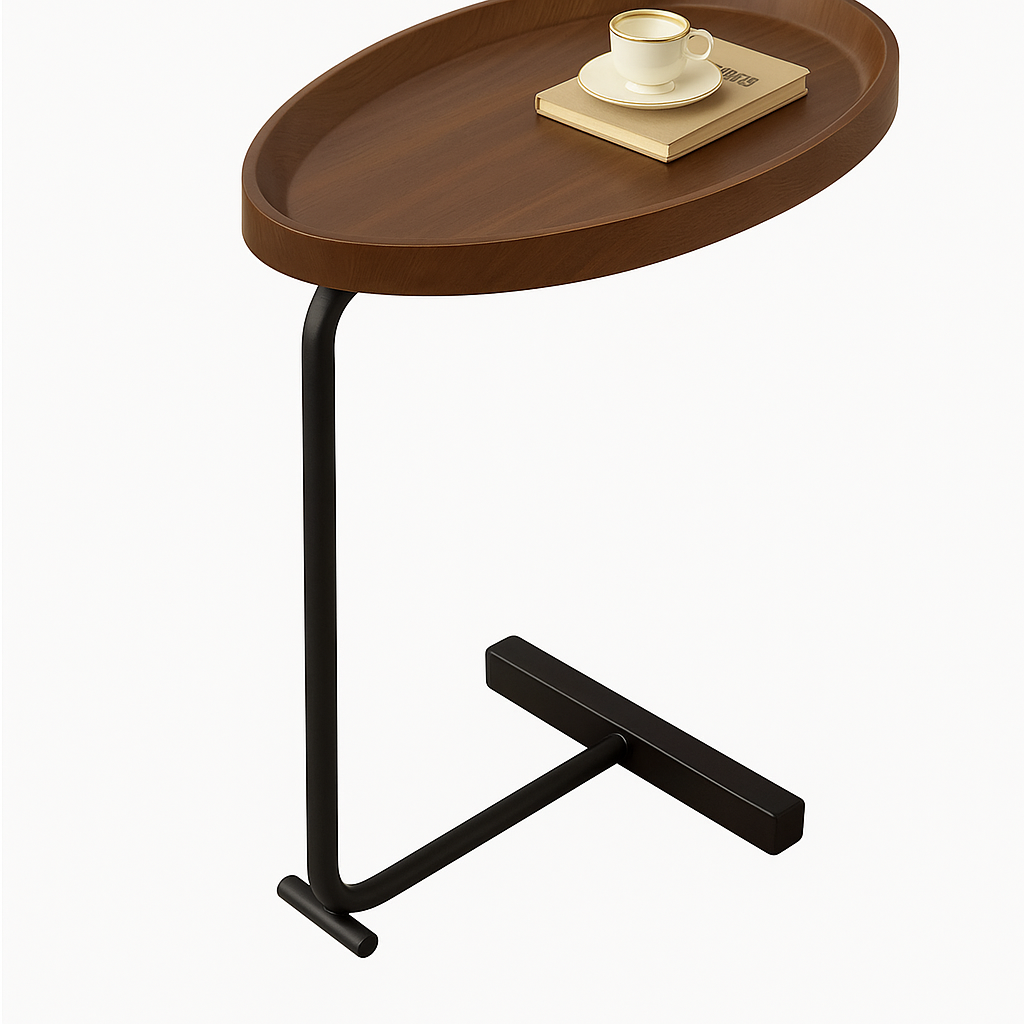 Mesa Auxiliar Tipo C Ovalada de Madera y Metal – Diseño Moderno y Funcional