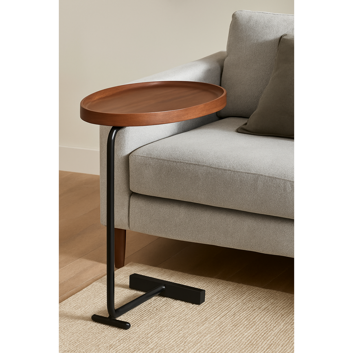 Mesa Auxiliar Tipo C Ovalada de Madera y Metal – Diseño Moderno y Funcional