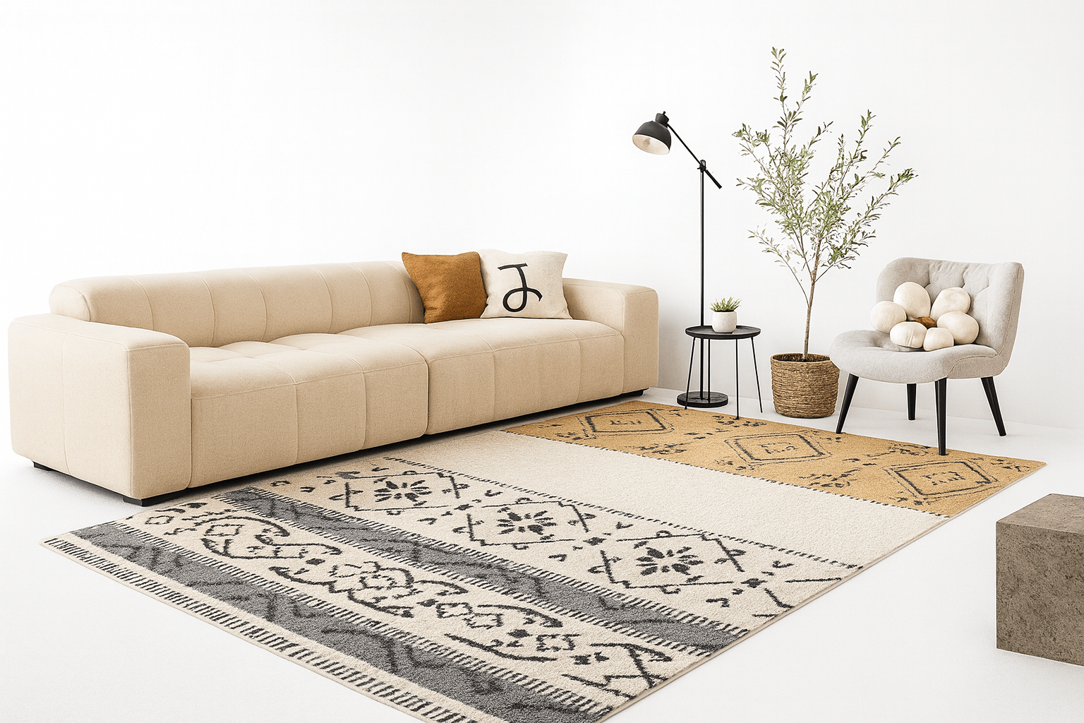Alfombra Boho Étnica en Tonos Neutros y Grises - KB Home
