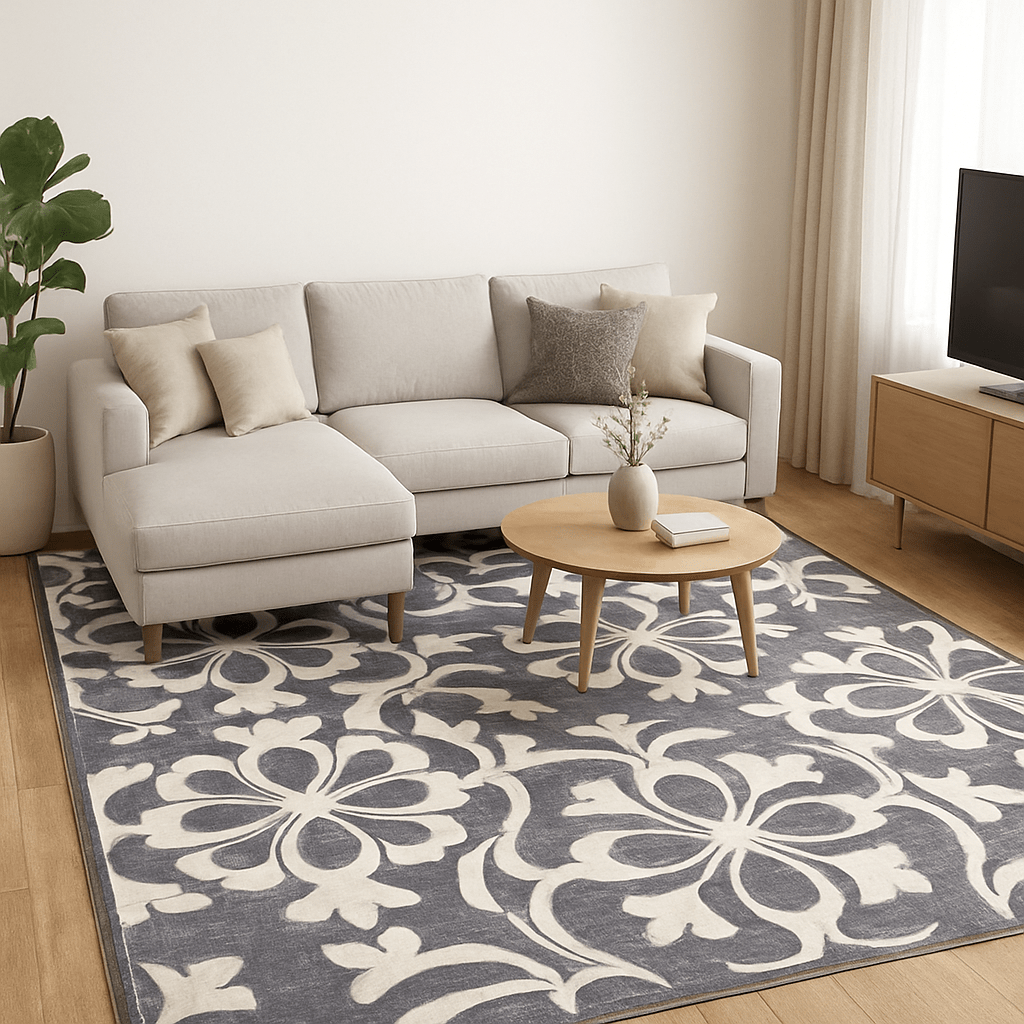 Alfombra Decorativa de Diseño Floral Gris & Blanco - KB Home