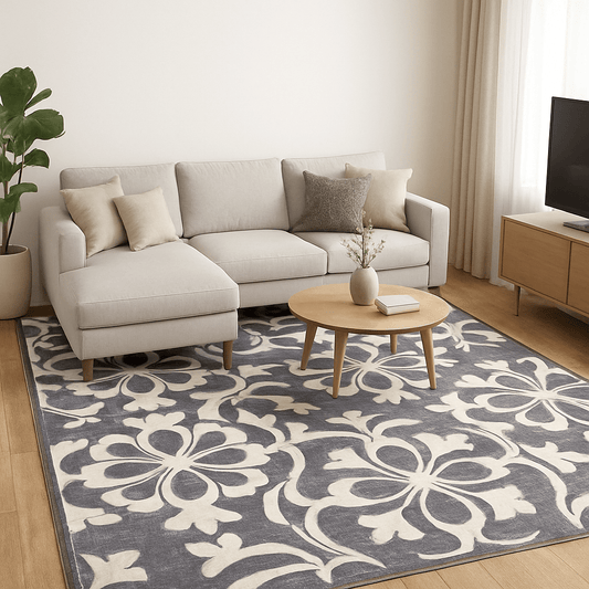 Alfombra Decorativa de Diseño Floral Gris & Blanco - KB Home