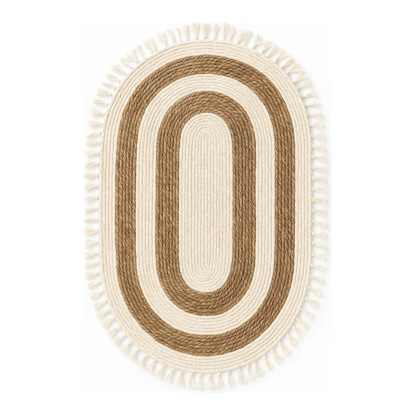 Alfombra Ovalada de Yute Bicolor con Flecos - KB Home
