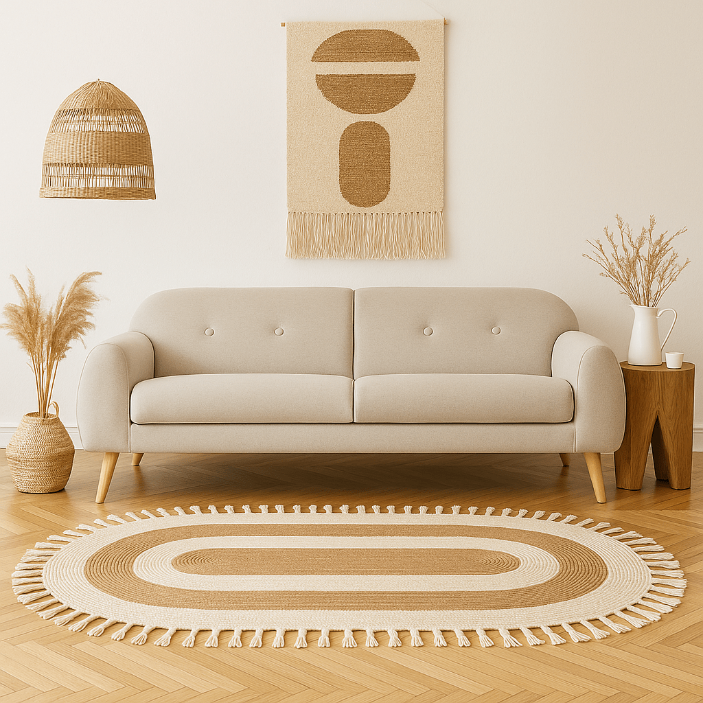 Alfombra Ovalada de Yute Bicolor con Flecos - KB Home
