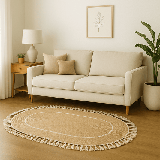 Alfombra Ovalada de Yute con Flecos - KB Home