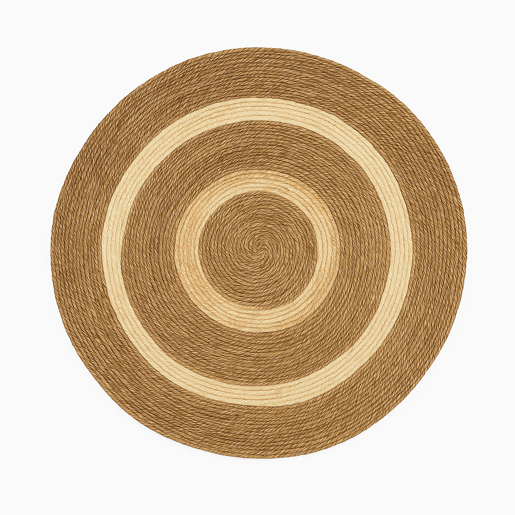 Alfombra Redonda de Yute Natural con Diseño de Aros Concéntricos – Estilo Boho Chic - KB Home