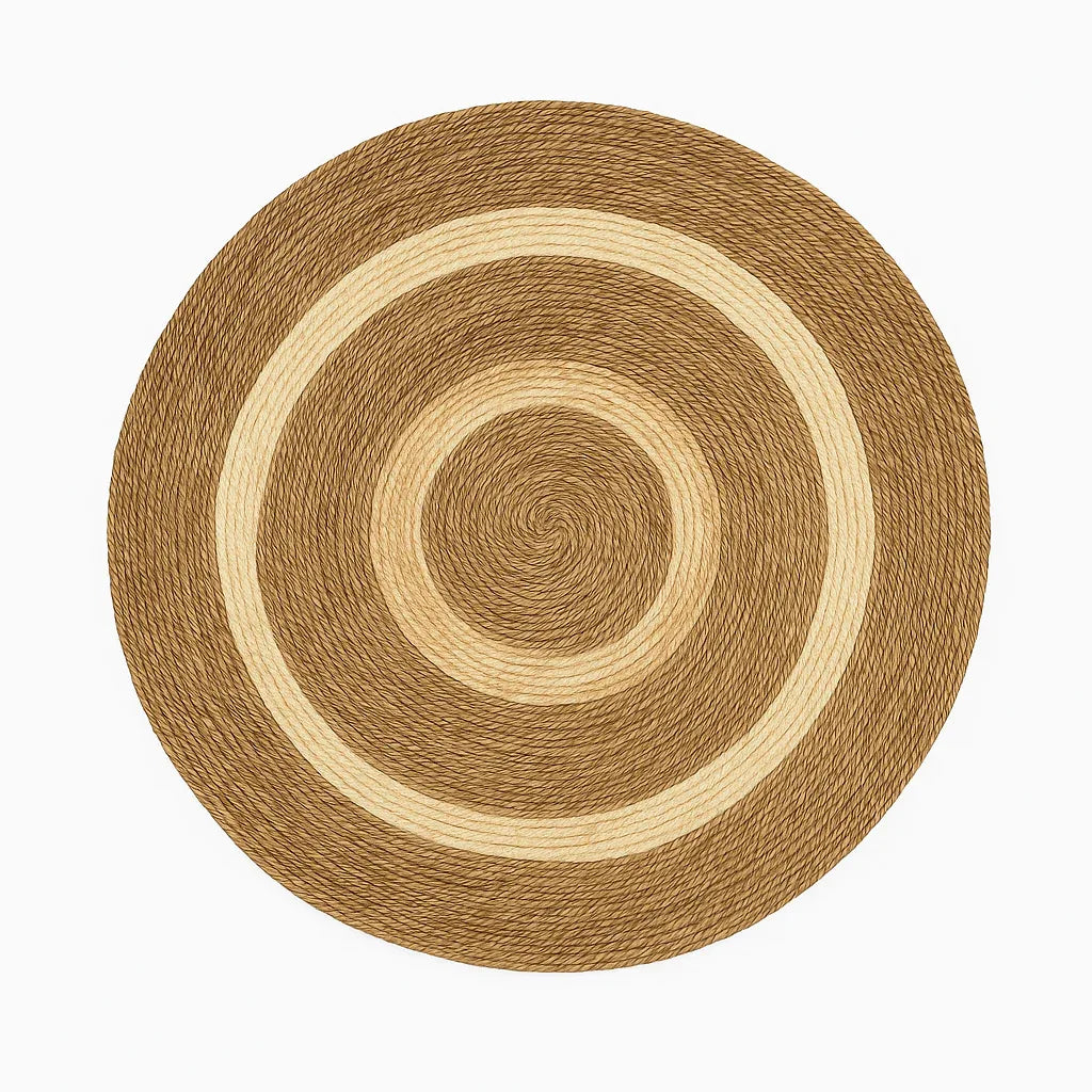Alfombra Redonda de Yute Natural con Diseño de Aros Concéntricos – Estilo Boho Chic - KB Home
