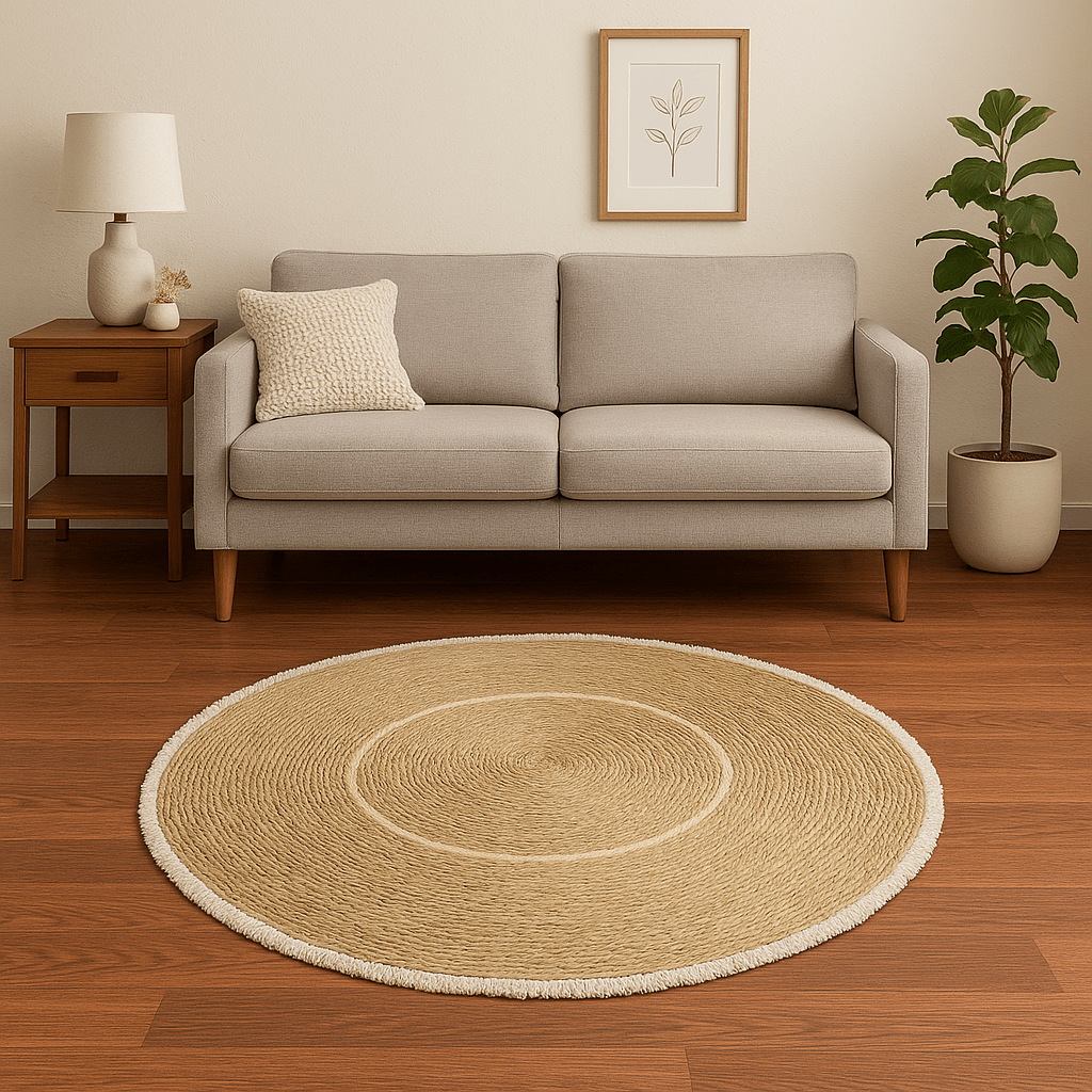 Alfombra Redonda de Yute Natural Tejida a Mano 120 cm – Estilo Boho y Nórdico para Sala o Dormitorio - KB Home