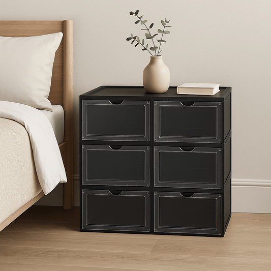Cajas Organizadoras de Zapatos Apilables Negro con Puerta Frontal – Set de 6 Unidades - KB Home