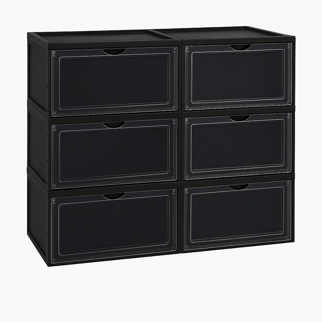 Cajas Organizadoras de Zapatos Apilables Negro con Puerta Frontal – Set de 6 Unidades - KB Home