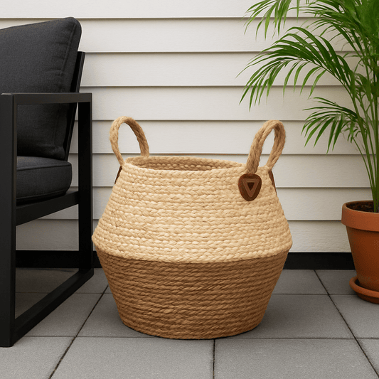 Canasto O Cesta Organizador de Yute Bicolor con Asas – Decoración y Almacenaje - KB Home