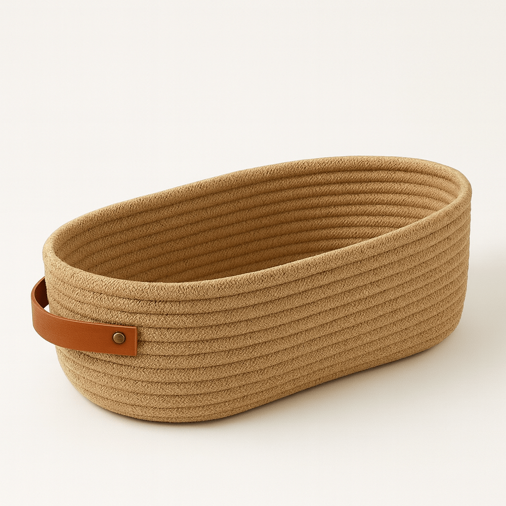 Canasto Organizador de Cuerda con Asa de Cuero - KB Home