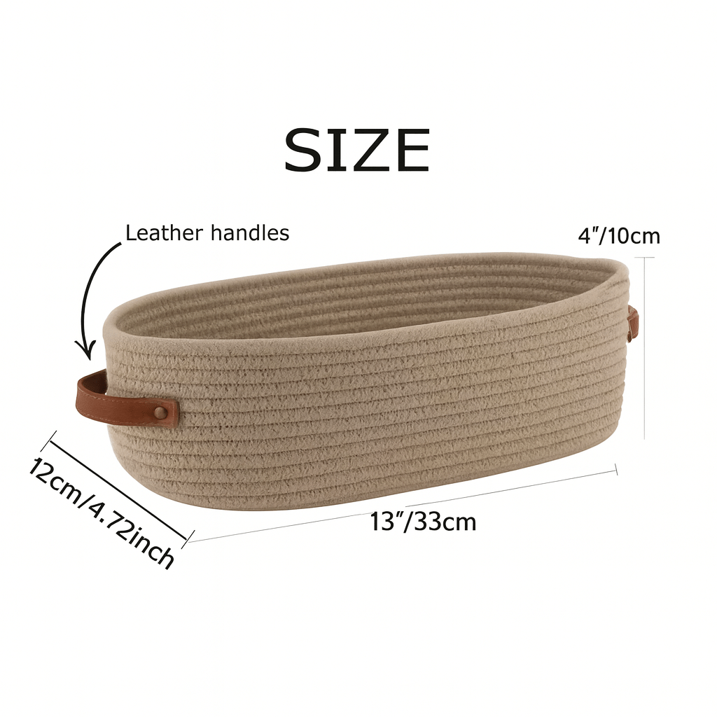 Canasto Organizador de Cuerda con Asa de Cuero - KB Home