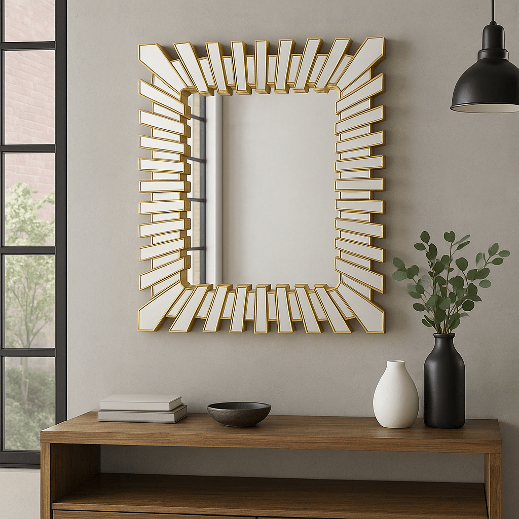 Espejo Decorativo Dorado 70x90 cm – Diseño Moderno tipo Sol - KB Home