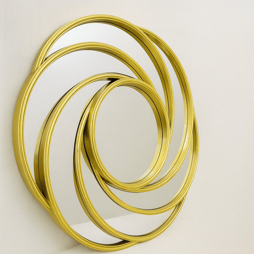 Espejo Redondo Dorado Abstracto – 68 cm - KB Home