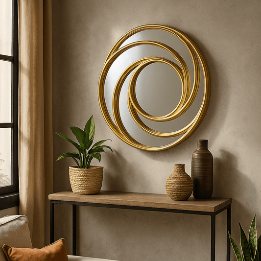 Espejo Redondo Dorado Abstracto – 68 cm - KB Home