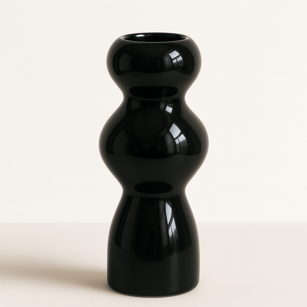 Florero de Cerámica Negra Brillante – 26 cm - KB Home