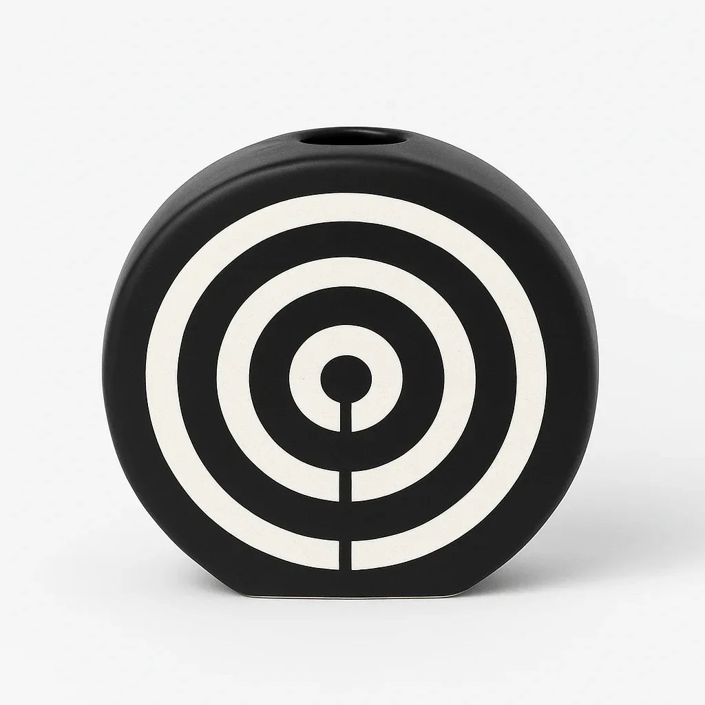 Florero Decorativo Negro con Diseño de Círculos - KB Home