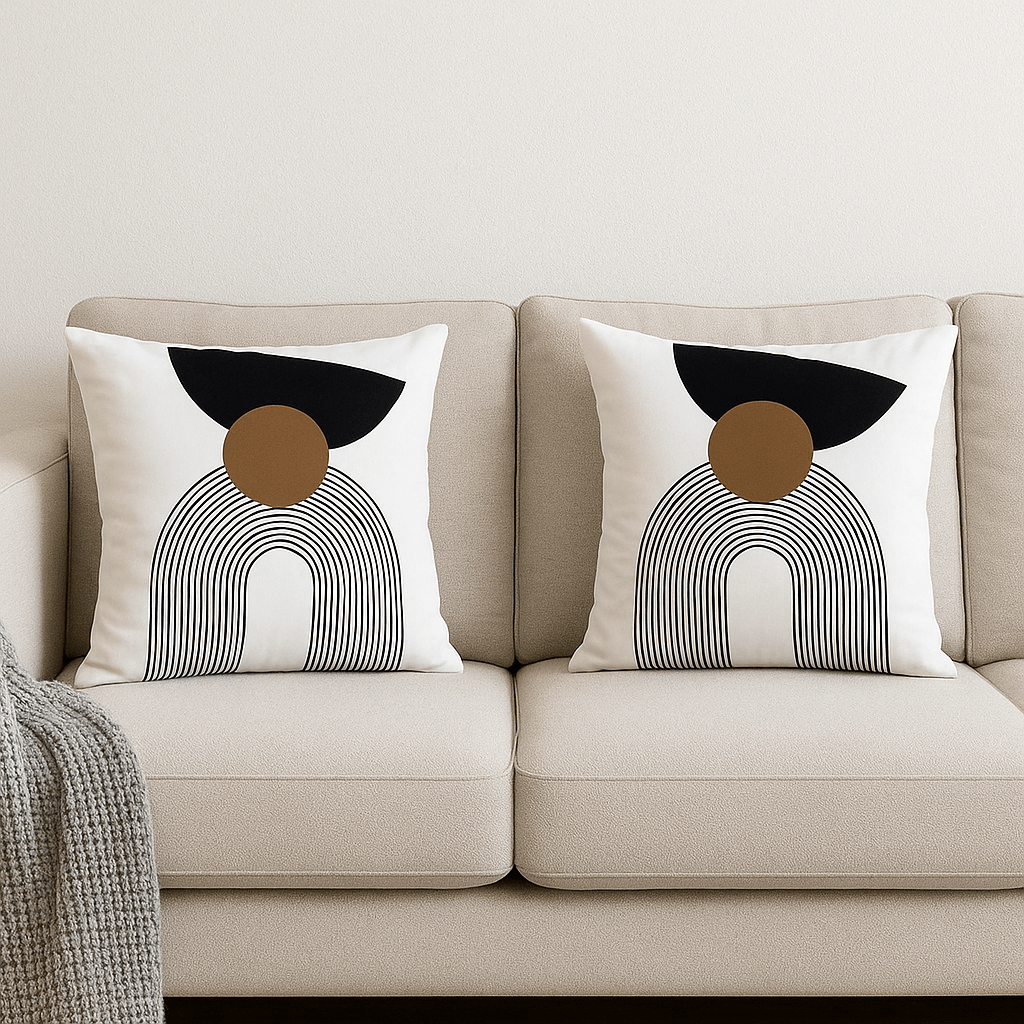 Fundas de Cojines Decorativos Modernos Geométricos Blanco, Negro y Café – Set de 2 Unidades - KB Home