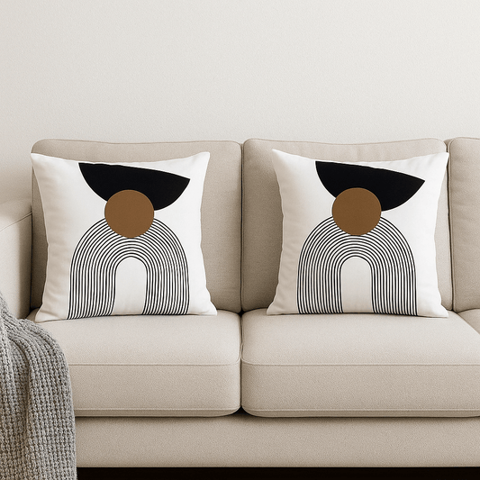 Fundas de Cojines Decorativos Modernos Geométricos Blanco, Negro y Café – Set de 2 Unidades - KB Home