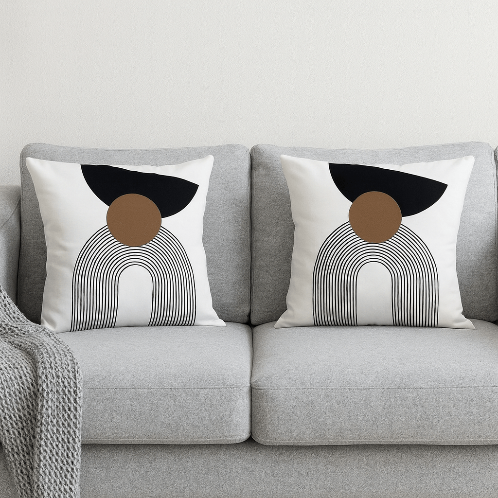 Fundas de Cojines Decorativos Modernos Geométricos Blanco, Negro y Café – Set de 2 Unidades - KB Home