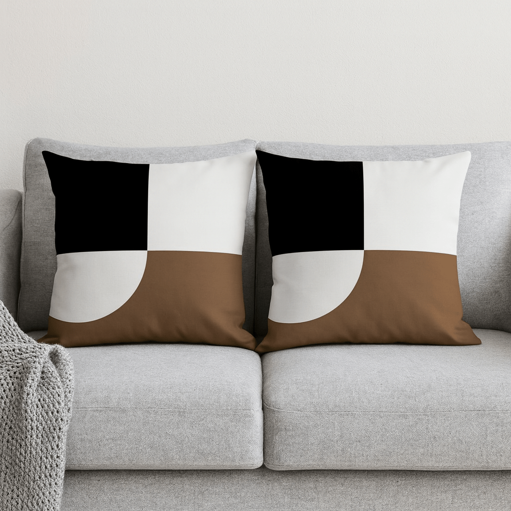 Fundas de Cojines Modernos Diseño Geométrico Blanco Negro y Café - Set de 2 Unidades - KB Home