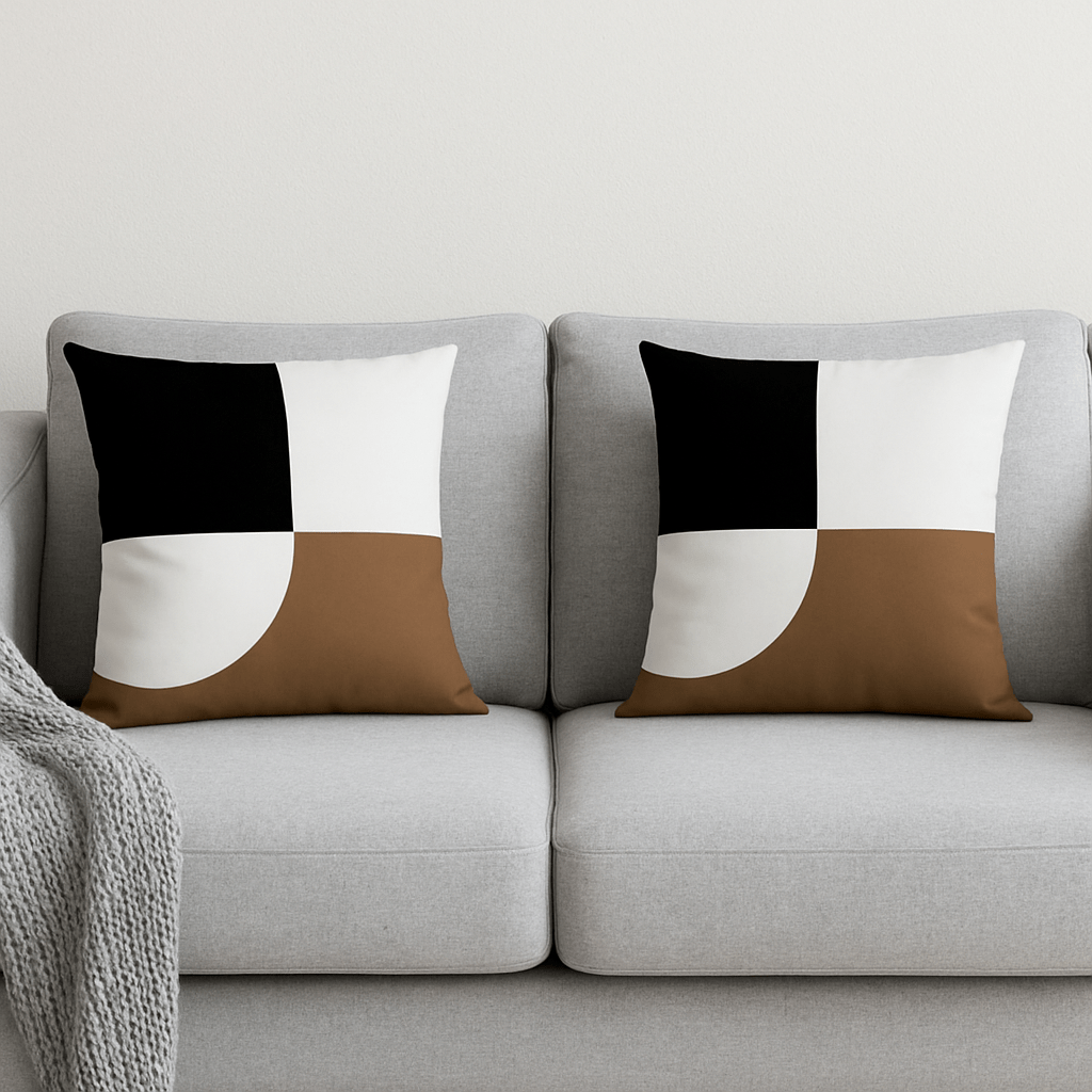 Fundas de Cojines Modernos Diseño Geométrico Blanco Negro y Café - Set de 2 Unidades - KB Home