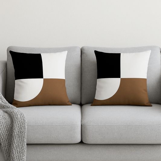 Fundas de Cojines Modernos Diseño Geométrico Blanco Negro y Café - Set de 2 Unidades - KB Home